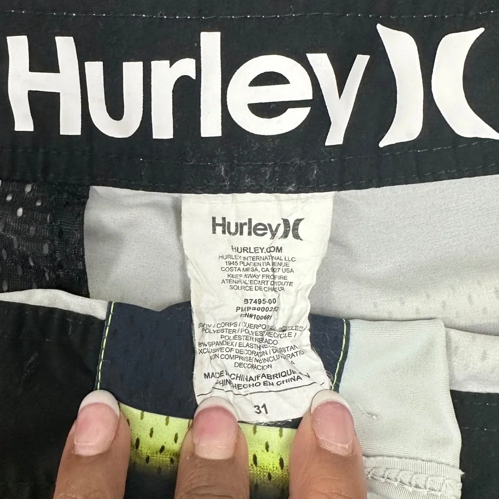Hurley Phantom Board Shorts Swim Trunks Striped‎ Neon Green Accents Size 31